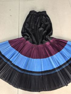 彝阿朵凉山彝族百褶裙子湖蓝酒红撞色复古平布少数民族风半身长裙