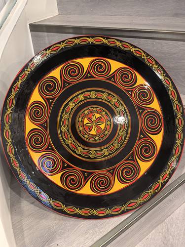 凉山彝族漆器大画盘花盘红黄黑盘子菜盘西昌少数民族风手工艺品