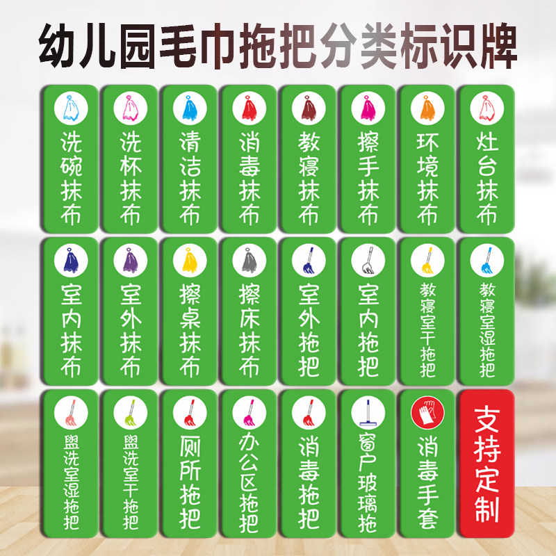 幼儿园学校厨房毛巾拖把分类标识牌灶台清洗碗抹布放置处标示标牌