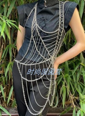 欧美跨境新款合金项链 个性多层网状身体链 时尚演出拍摄Cos饰品