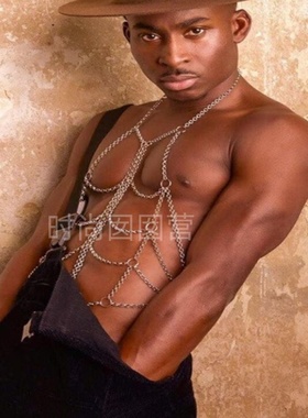 欧美新款男士8字链项链 个性重金属胸式身体链 夜店酒吧走秀配饰