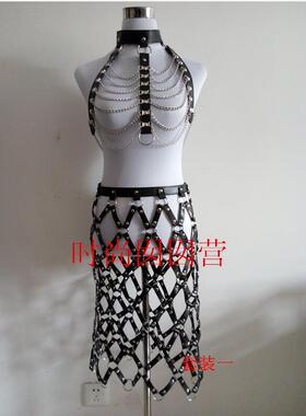 欧美热销同款皮质套装 个性皮质链条腰带套装 夜场潮人腰带皮裙