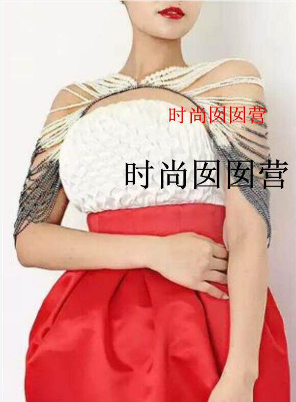 欧美流行身体链bodychain 仿珍珠链条双肩链PE128 外贸热销款式