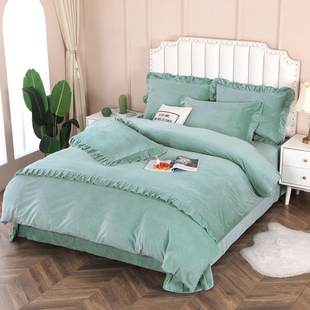 冬季加绒加厚保暖水晶绒被套单件纯色珊瑚绒牛奶绒 7x7被罩三件套