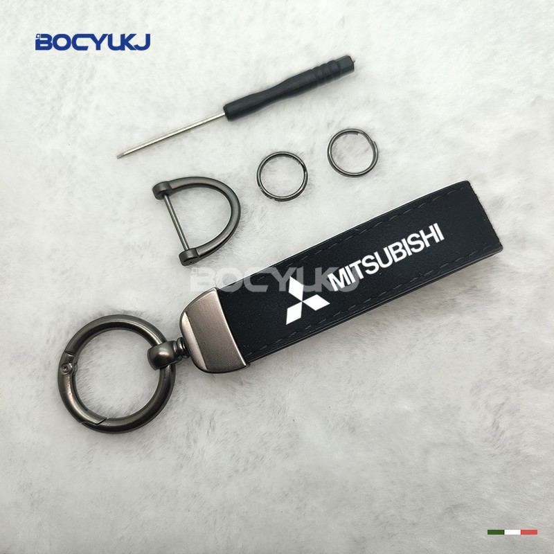 适用于三菱汽车翻毛皮钥匙扣商务创意个性车标防丢金属钥匙链挂件
