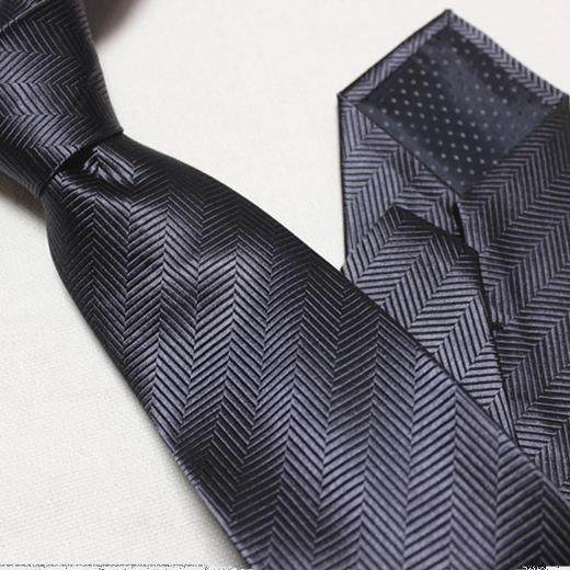 外贸蚕丝提花手打领带色织真丝深灰色人字纹百搭商务男正装7.5CM