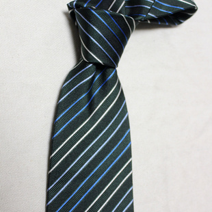 面料里料蚕丝提花手打领带色织真丝绿色条纹商务宴会男正装9CM