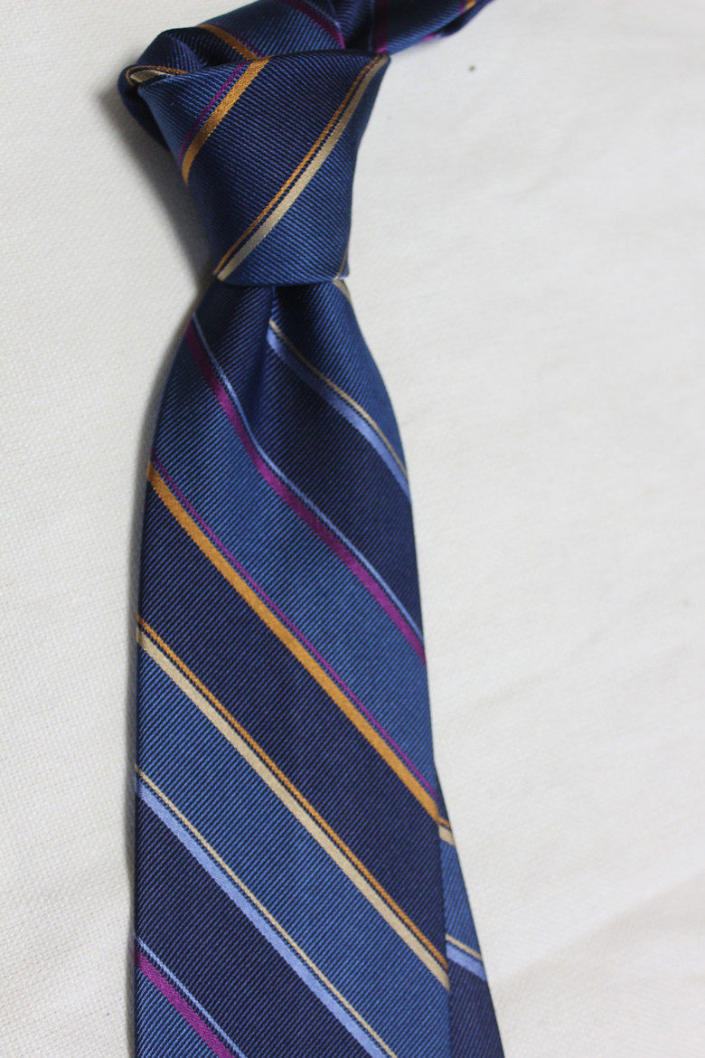 外贸纯原桑蚕丝提花手打领带色织真丝蓝色商务条纹绅士男正装8cm