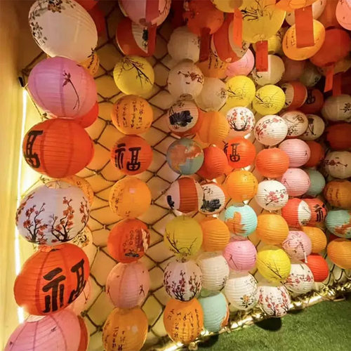 纸质圆形元旦节装饰30cm古风灯笼