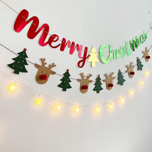 圣诞节装饰拉花麋鹿树拉旗挂饰