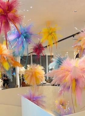 烟花白日焰火芦苇羽毛新年装饰马年新款商场橱窗教室氛围场景布置