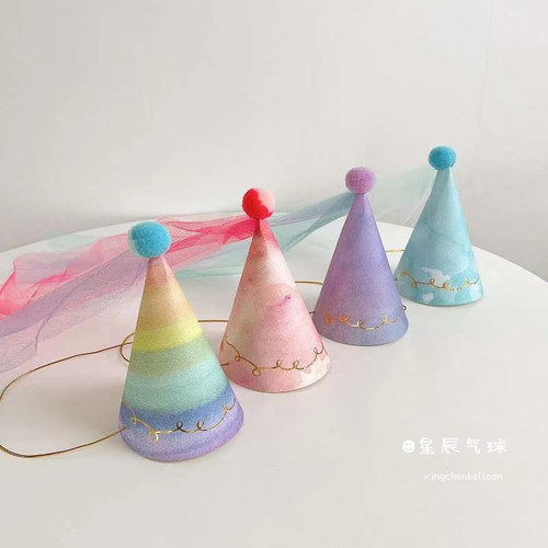 烫金水彩数字生日帽儿童派装饰