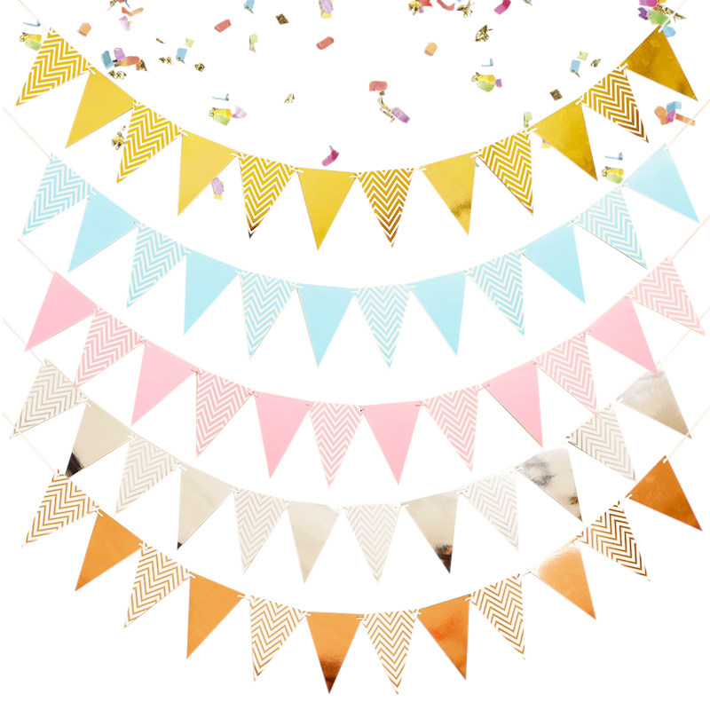 烫金三角旗拉旗挂旗纸质儿童生日派对布置拉花幼儿园活动装饰用品