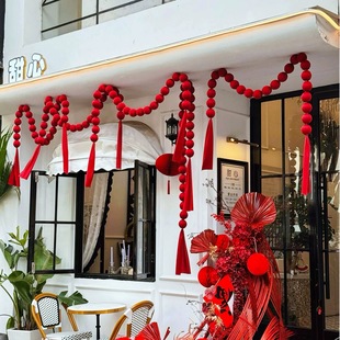 新年装饰红色灯笼串挂件店铺门头橱窗春节氛围场景布置拍照道具