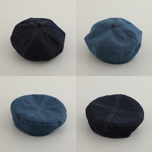 清仓春秋季牛仔帽儿童纯色贝雷帽韩版洋气宝宝前进帽男童画家帽潮