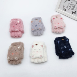 清仓3 学生 8岁儿童手套男女童半指翻盖小孩五指卡通小熊可爱冬季