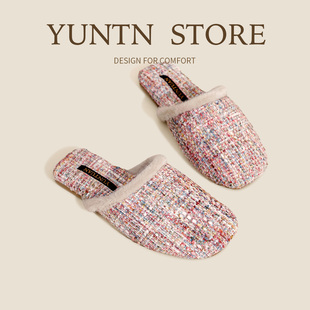 秋冬抽象色块印象派居家美学高级感加绒保暖棉拖鞋 女室内防滑居家