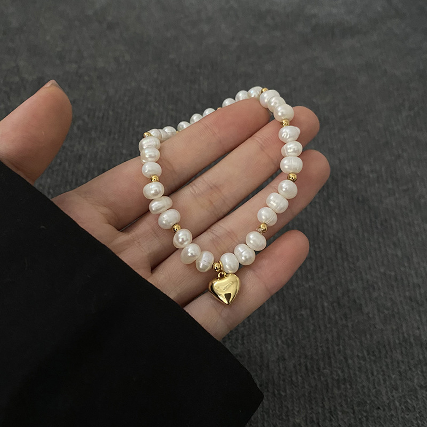 天然淡水珍珠手链镀K金桃心保真