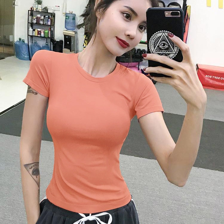 夏季简约时尚瑜伽服修身显瘦网红新品T恤跑步健身上衣短袖女弹力