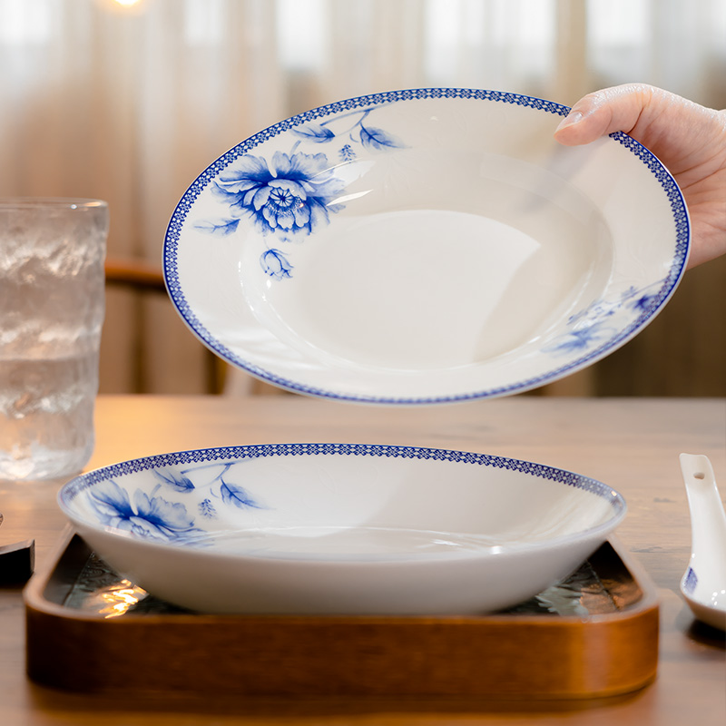 盘子陶瓷中式釉下彩骨瓷菜盘家用