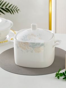 汤盆家用2025新款骨瓷汤碗景德镇煲高级感汤锅陶瓷带盖的双耳品锅