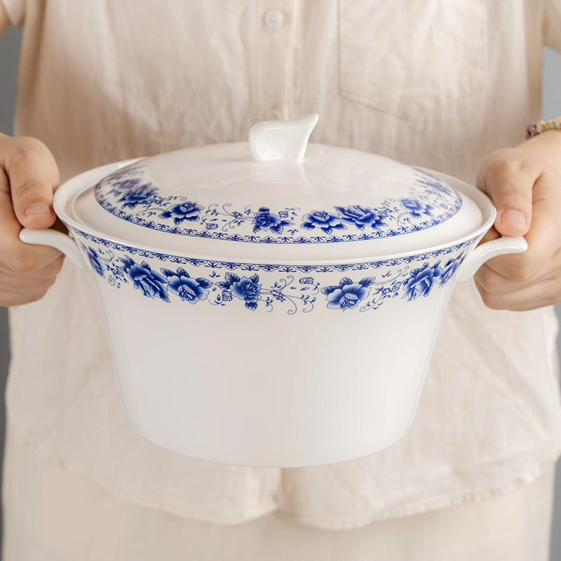 汤盆家用骨瓷带盖汤煲陶瓷汤锅酒店餐具双耳防烫汤碗圆形大号品锅