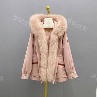 2023秋冬新款派克服女士可拆卸内胆貉子毛门襟大毛领时尚皮草外套