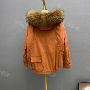 派克服小个子女短款 冬 可拆卸兔毛内胆真毛皮草外套宽松皮草女装