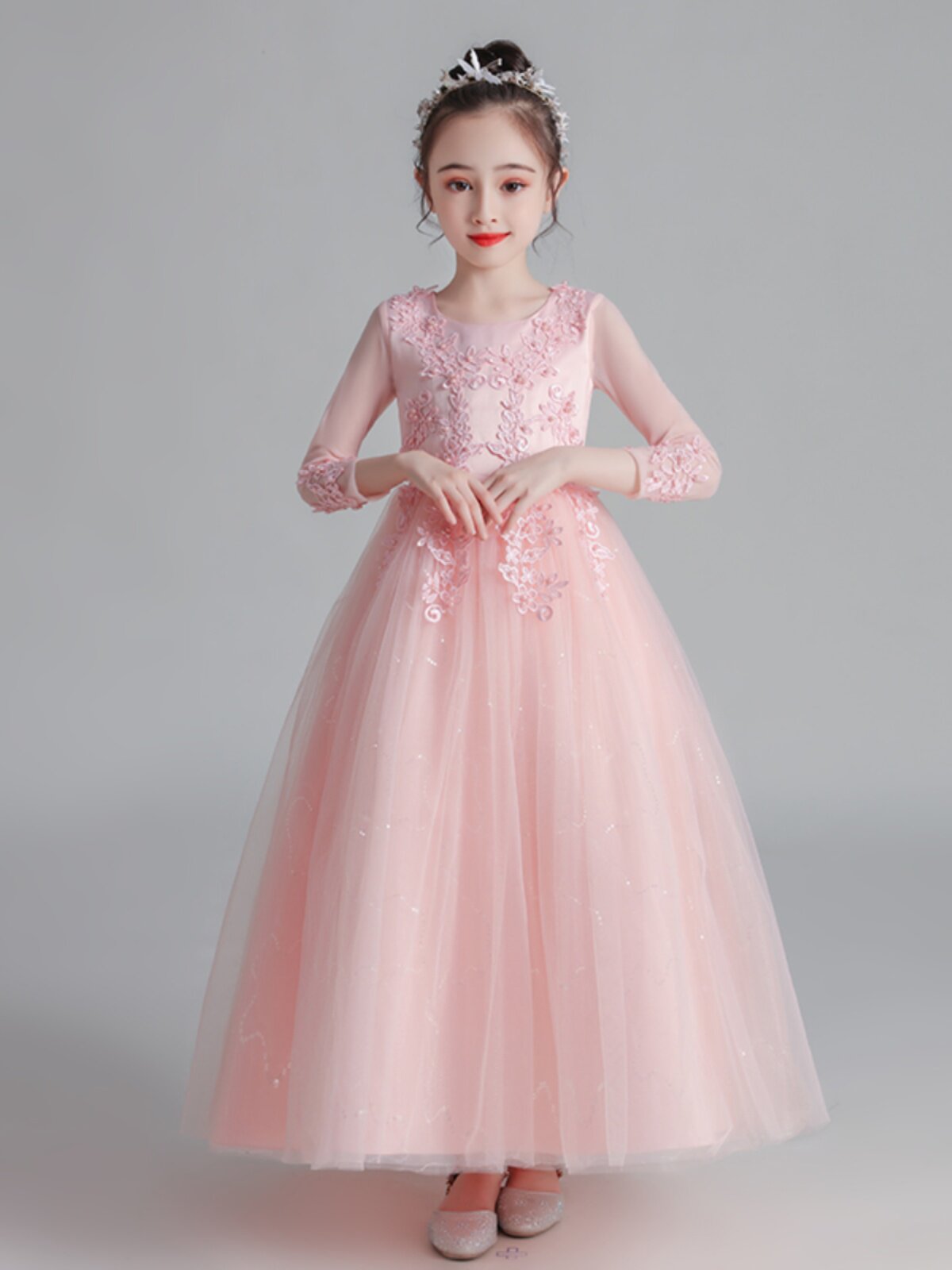 儿童女长款主持人花童礼服裙小女孩蓬蓬纱公主裙大童钢琴表演出服