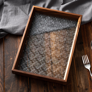 onlycook胡桃木玻璃托盘复古中式 茶盘木质实木收纳盘零食盘子果盘