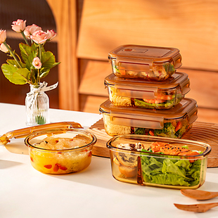 onlycook高硼硅玻璃饭盒微波炉加热上班族专用带饭便当餐盒保鲜盒