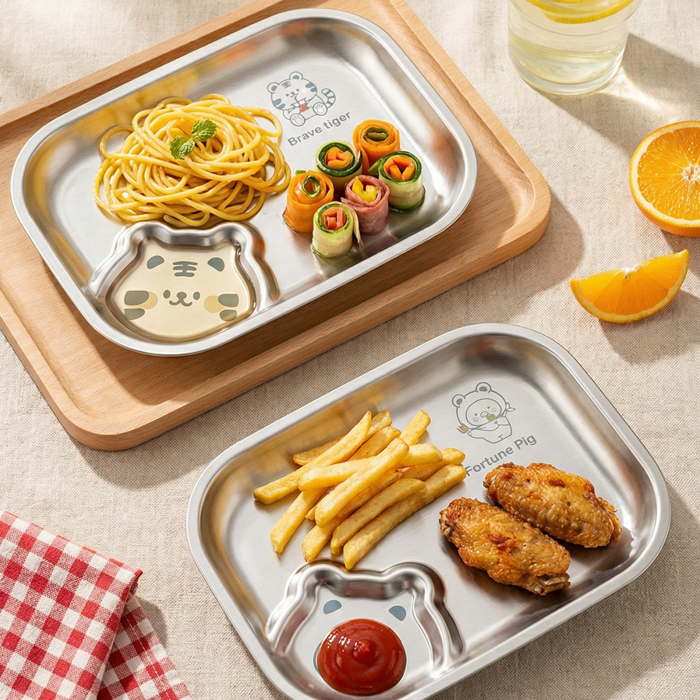 onlycook 儿童餐盘宝宝辅食盘子304不锈钢饺子盘水饺盘小吃炸物盘