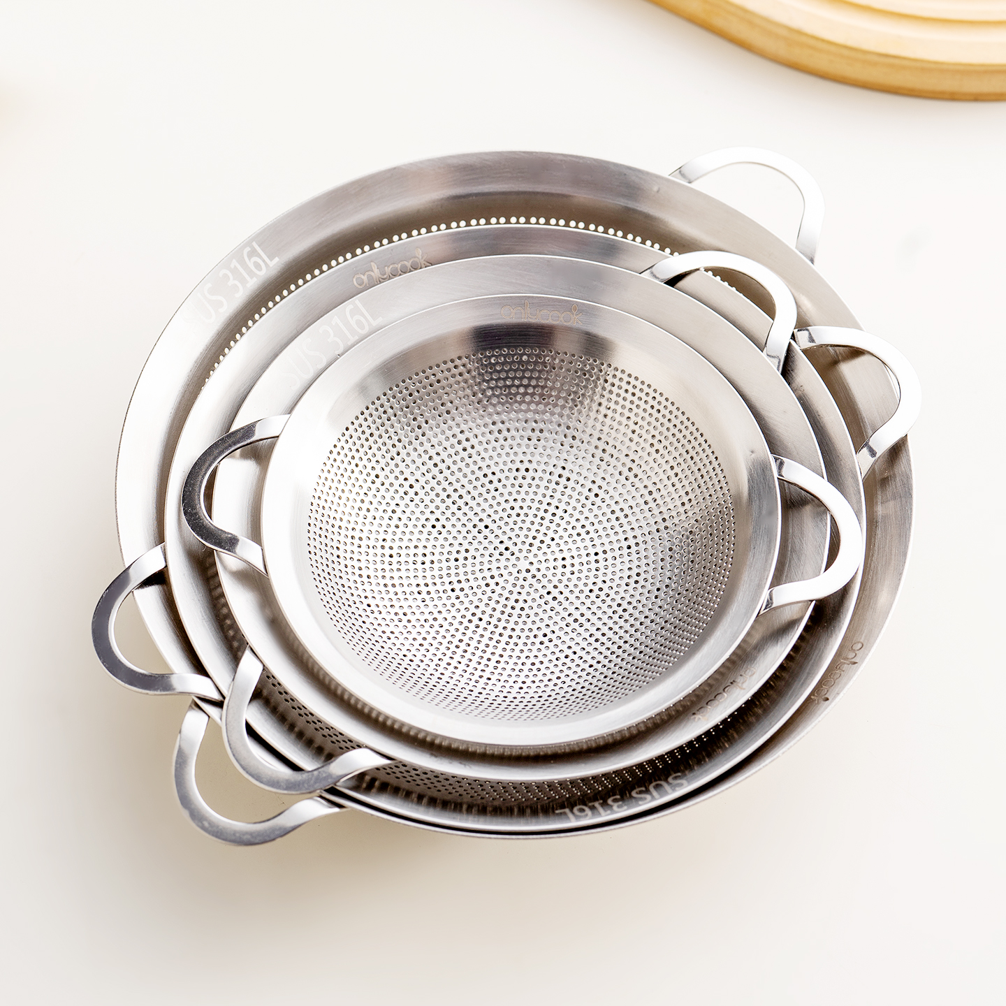 onlycook食品级316L双耳过滤网漏