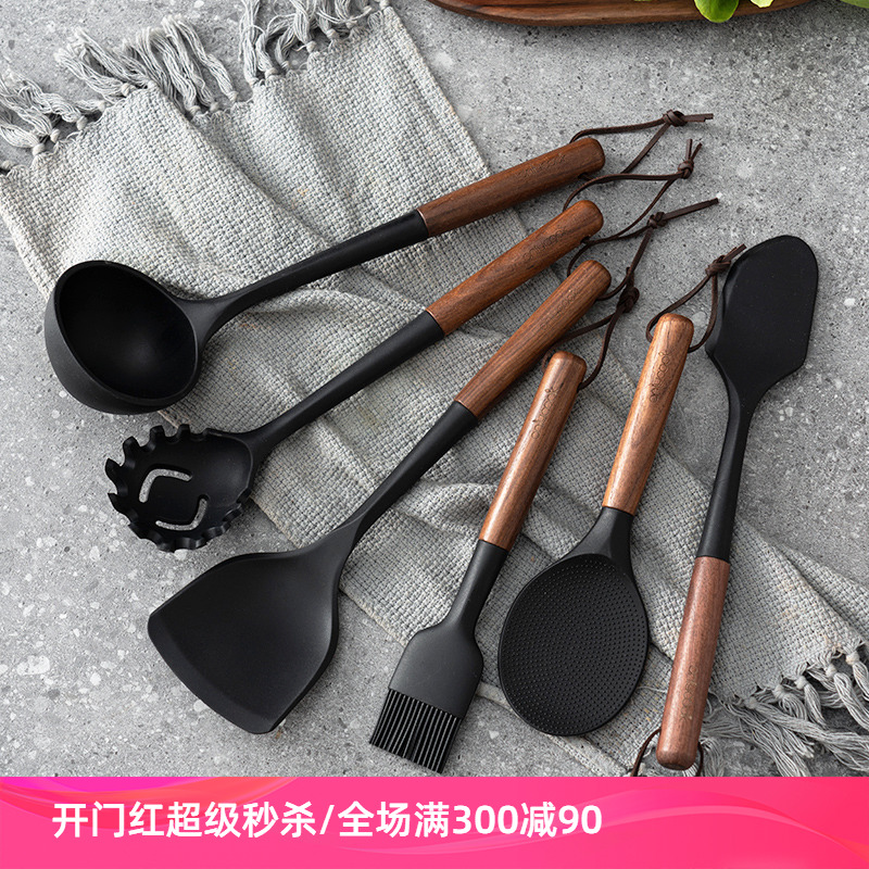 onlycook食品级硅胶厨具木柄锅铲不粘锅专用炒菜铲子家用汤勺饭勺