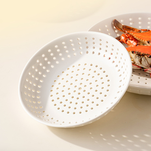 onlycook陶瓷多孔蒸盘圆形微波炉加热带孔蒸架蒸格蒸笼蒸饺子盘子