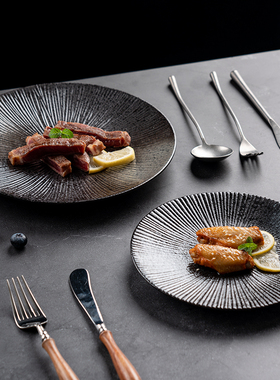 onlycook日式陶瓷牛排盘子刀叉餐盘家用黑色高级感西餐餐具意面盘