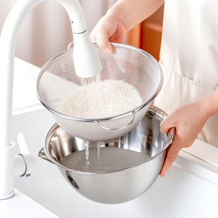 onlycook 双耳沥水篮304不锈钢洗菜盆厨房烘焙和面打蛋盆带导流口