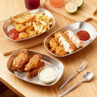 onlycook 304不锈钢炸物盘子备菜盘brunch餐盘水果盘碟子薯条专用