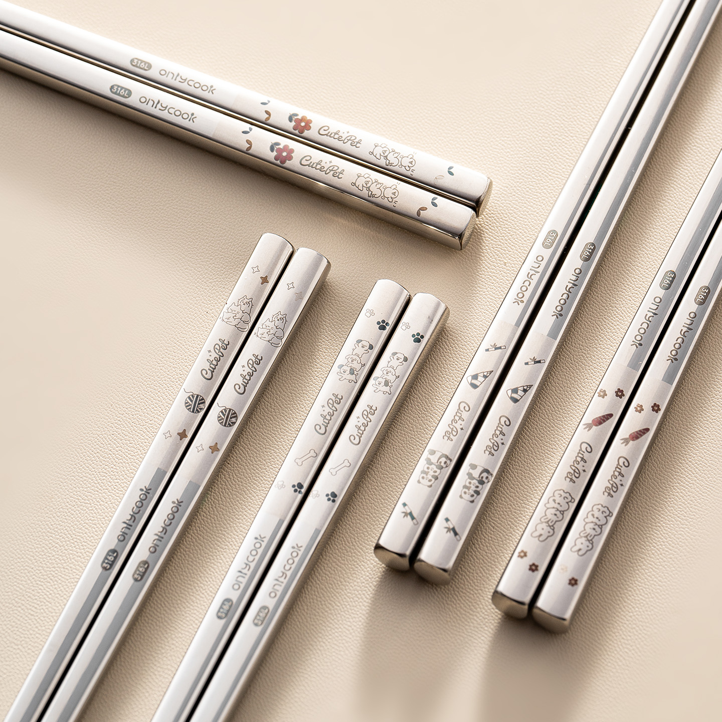 onlycook卡通动物筷子316L不锈钢