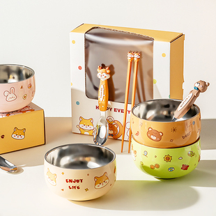 onlycook可爱儿童碗316不锈钢宝宝吃饭专用儿童辅食小碗餐具勺子