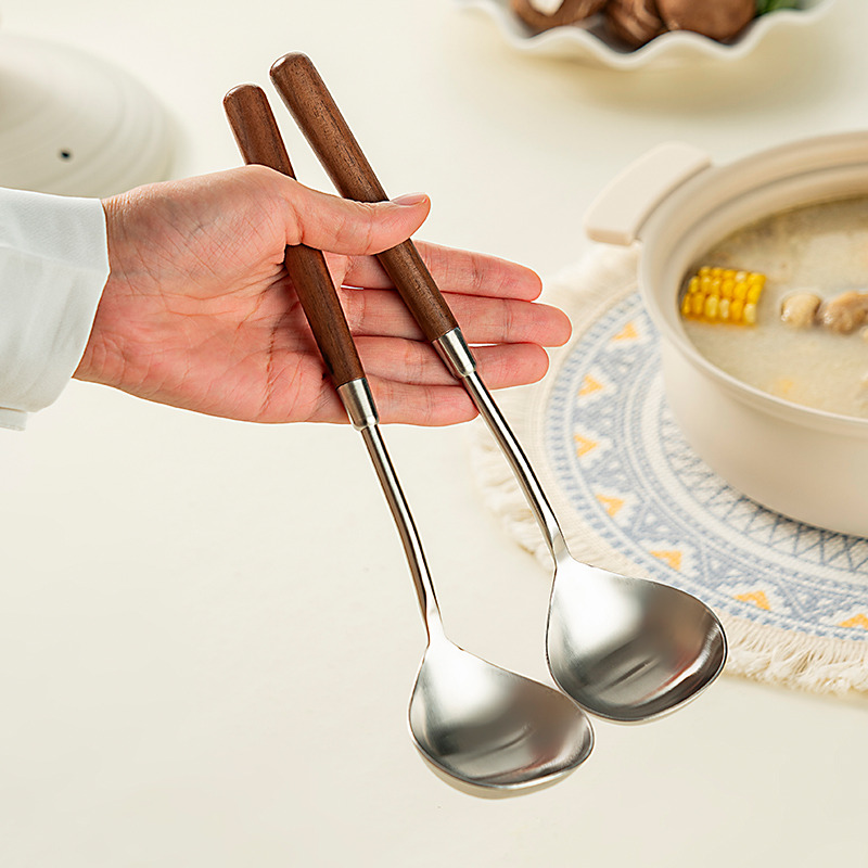 onlycook304不锈钢汤勺胡桃木柄