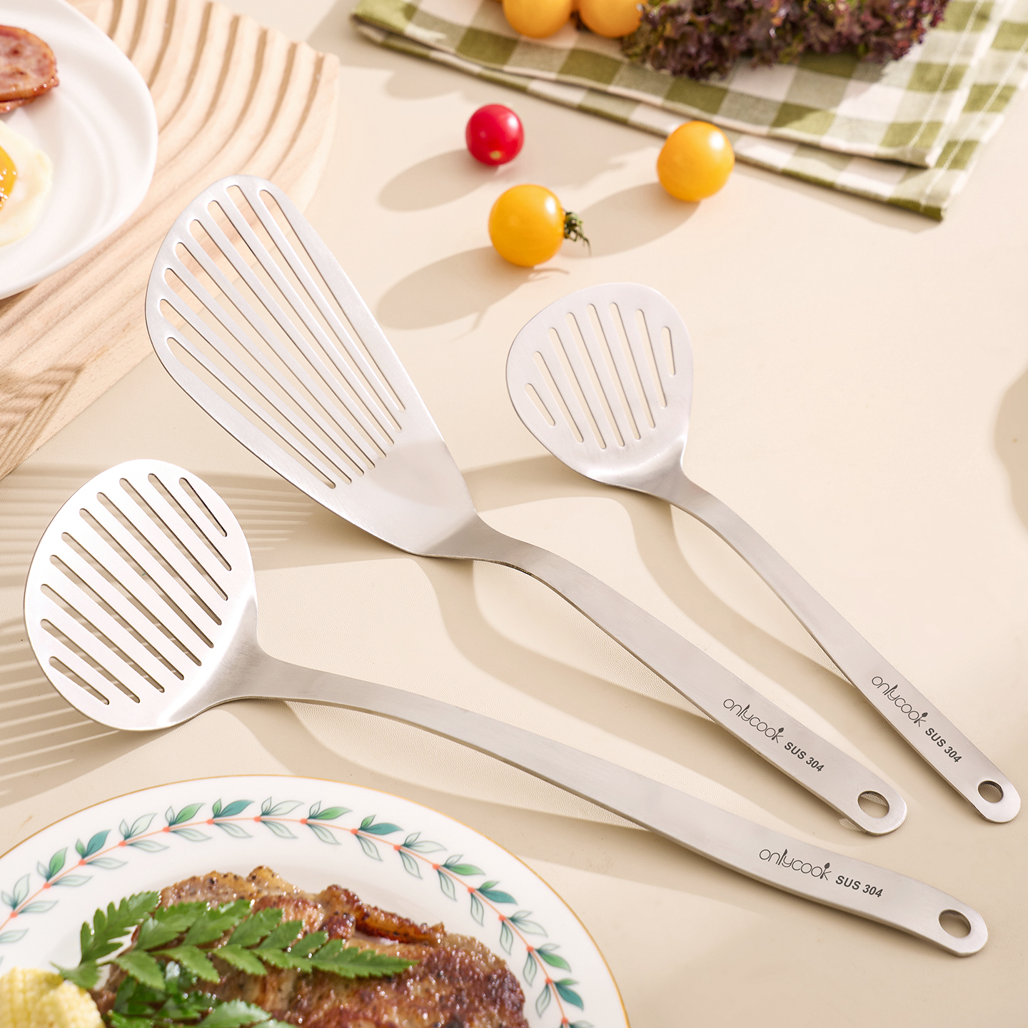 onlycook煎铲304不锈钢料理铲子