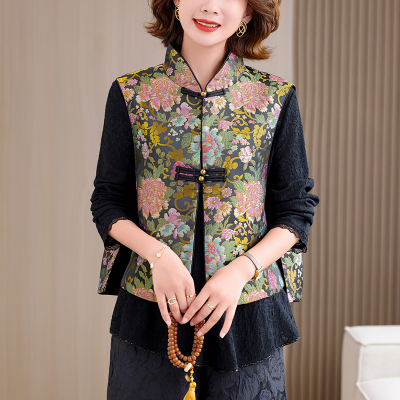 秋装民族风新中式提花织锦背心马甲女 复古国风中式坎肩马夹上衣