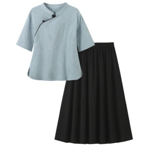 夏装新中式国风短袖上衣班服半身裙学生舞台文艺演出服两件套装女