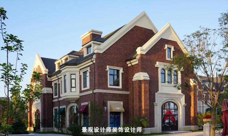 别墅外观设计案例效果图 郊区 社区庭院建筑草地海滨小镇海滨别墅