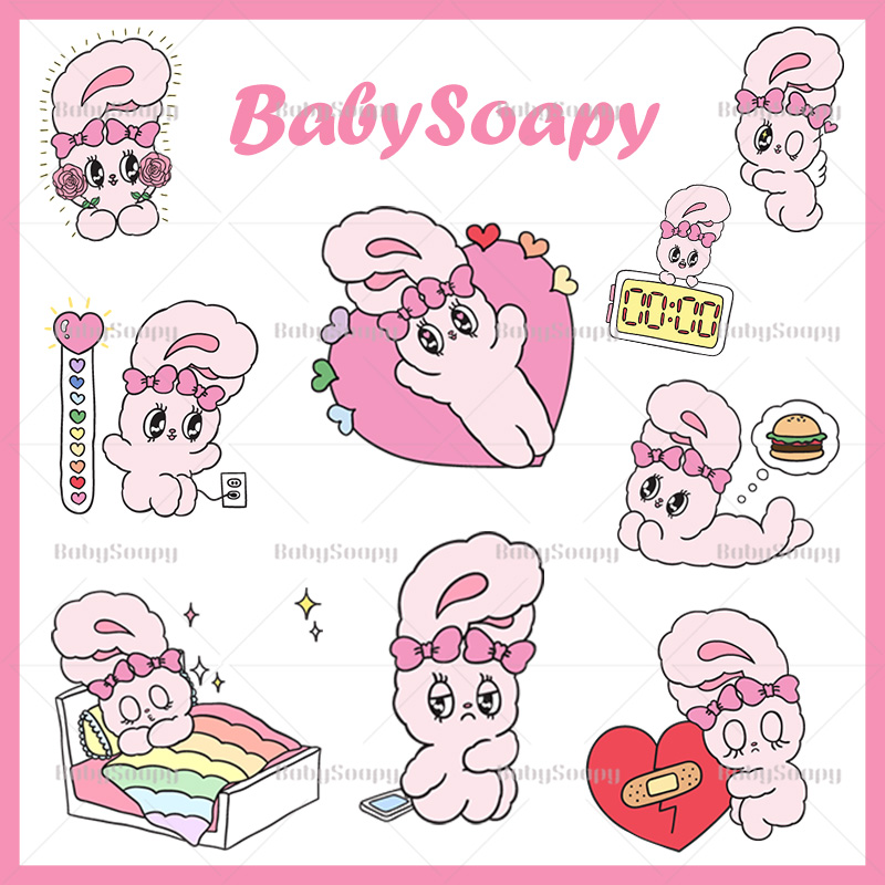 BabySoapy静态图 可爱软妹ps贴纸设计png卡通萌素材foxy粉红兔S82