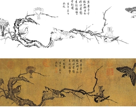 工笔花鸟国画底稿北宋崔白寒雀图白描76#打印稿毛笔勾线 宣纸稿