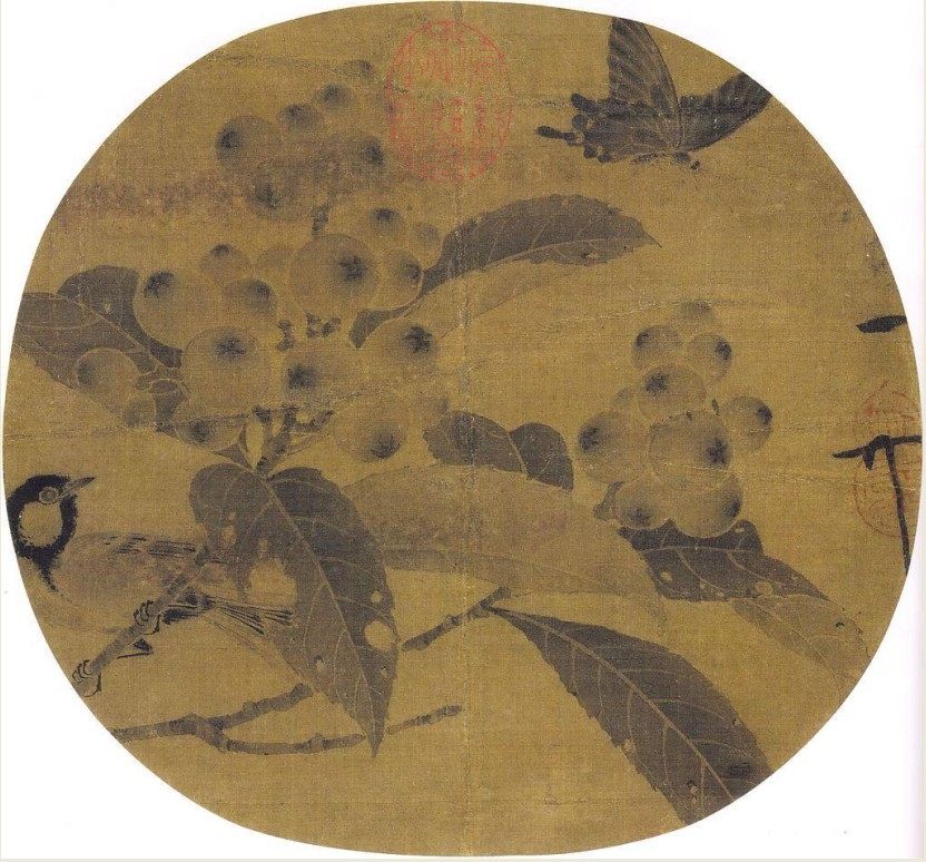 工笔画底稿宋赵佶枇杷山鸟图 白描10#打印稿宣纸稿有文字 步骤图
