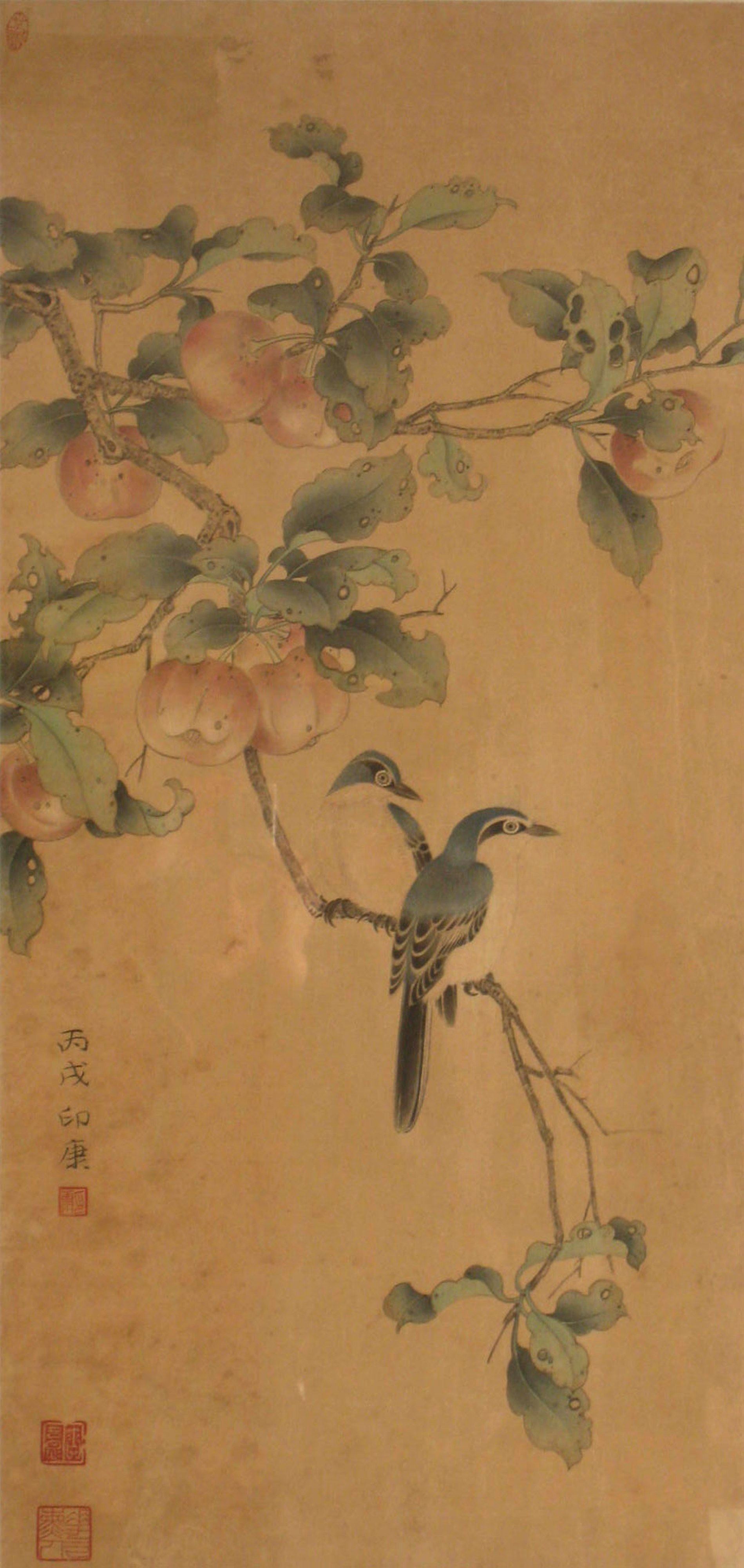 工笔画底稿拟宋花鸟水果小鸟苹果白描63#打印稿宣纸稿本店拷贝稿