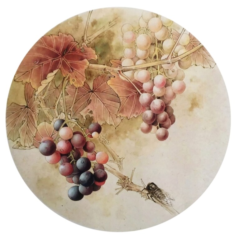 工笔画底稿葡萄知了团扇电子稿白描17#打印稿宣纸稿有步骤图